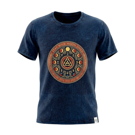 Nomad Sari Stonewashed T-Shirt – Stay Wild Moon Child – Blau – Größe S