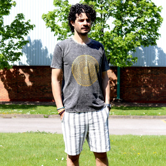 Nomad Sari Stonewashed T-Shirt – Mandala – Dunkelgrau – Größe M