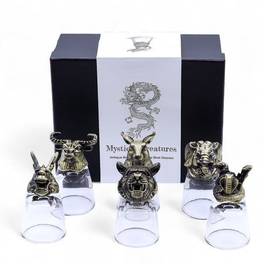 Shot Gläser Geschenkset 6-teilig (50ml) – Mystische Tiere – Antik Bronze 🐉