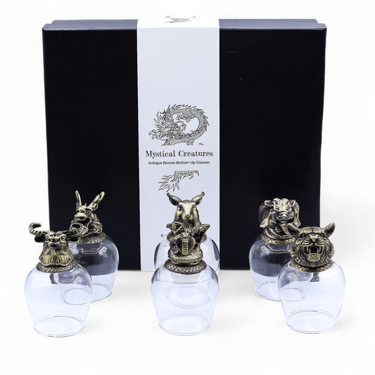 Gläser Geschenkset 6-teilig (100ml) – Mystische Tiere – Antik Bronze 🐉