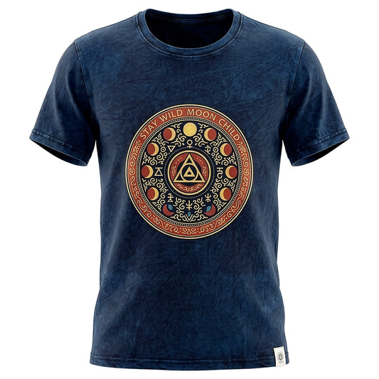 Nomad Sari Stonewashed T-Shirt – Stay Wild Moon Child – Blau – Größe XL