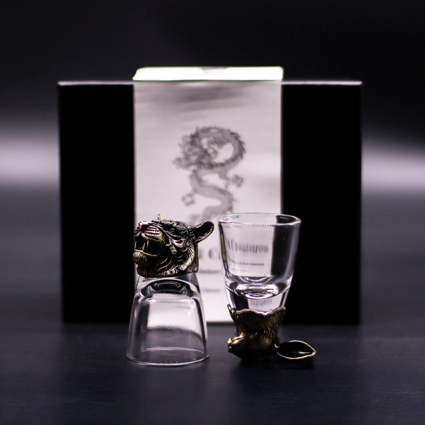 Shot Gläser Geschenkset 6-teilig (50ml) – Mystische Tiere – Antik Bronze 🐉