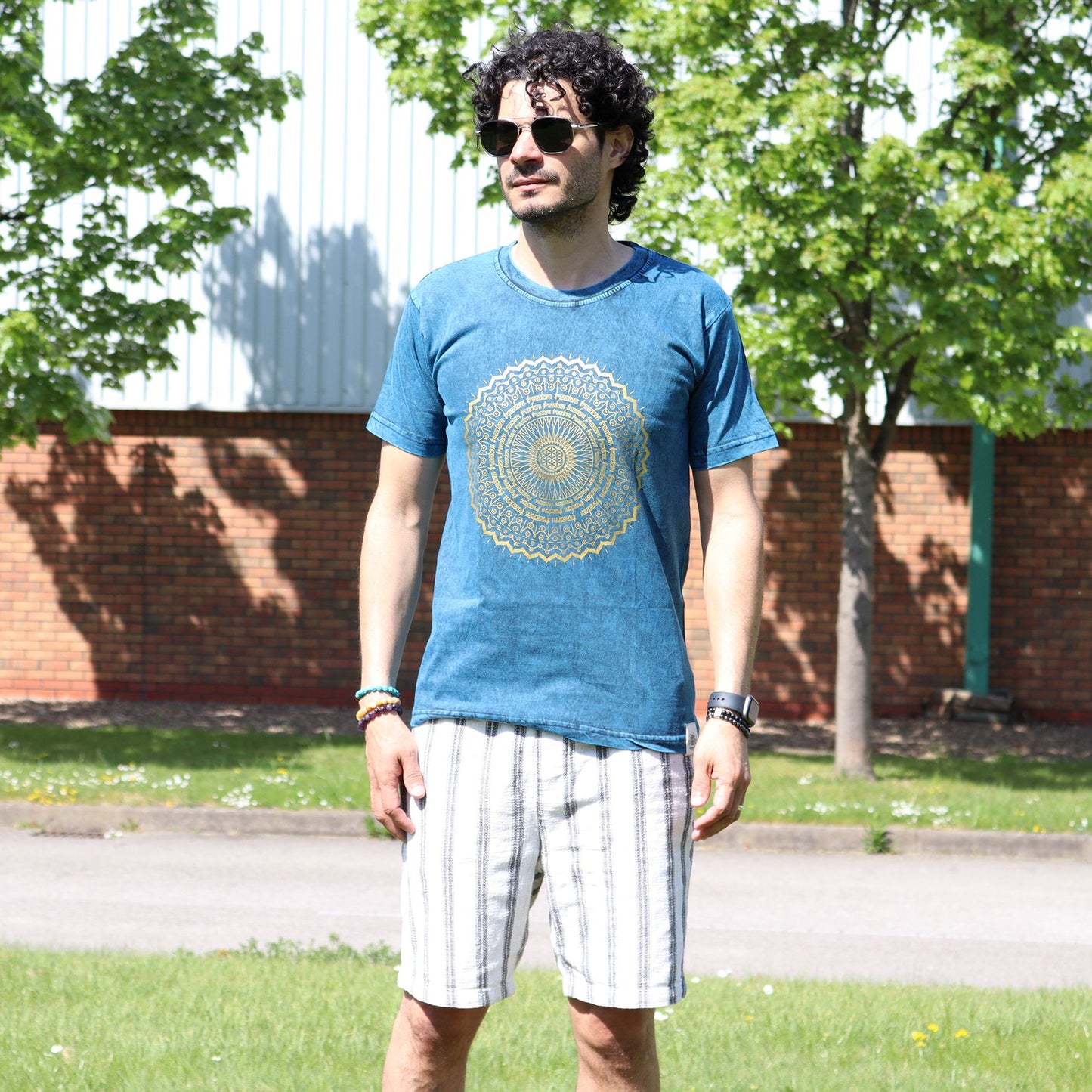 Nomad Sari Stonewashed T-Shirt – Mandala – Blau – Größe S