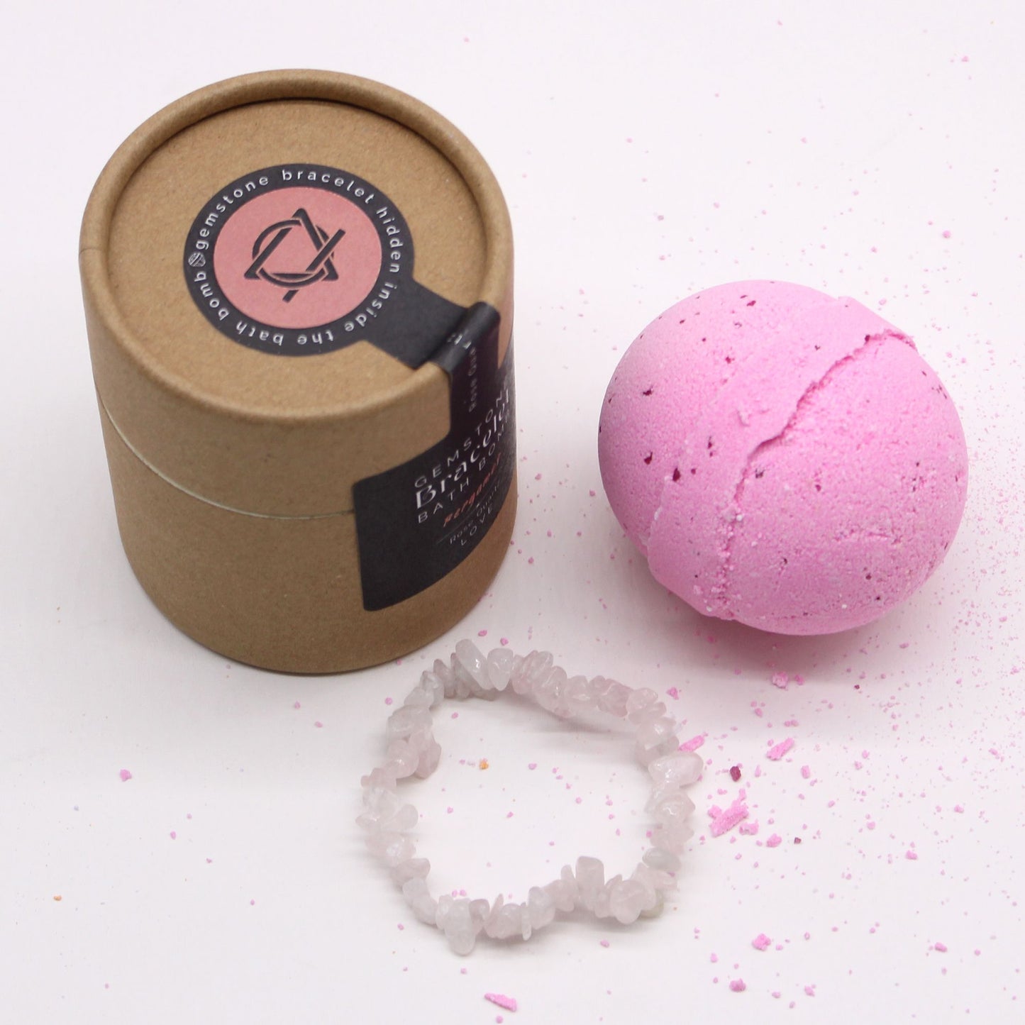Rose Quartz Gem Bracelet Bath Bomb – Bergamotte mit Meeressalz 🪩