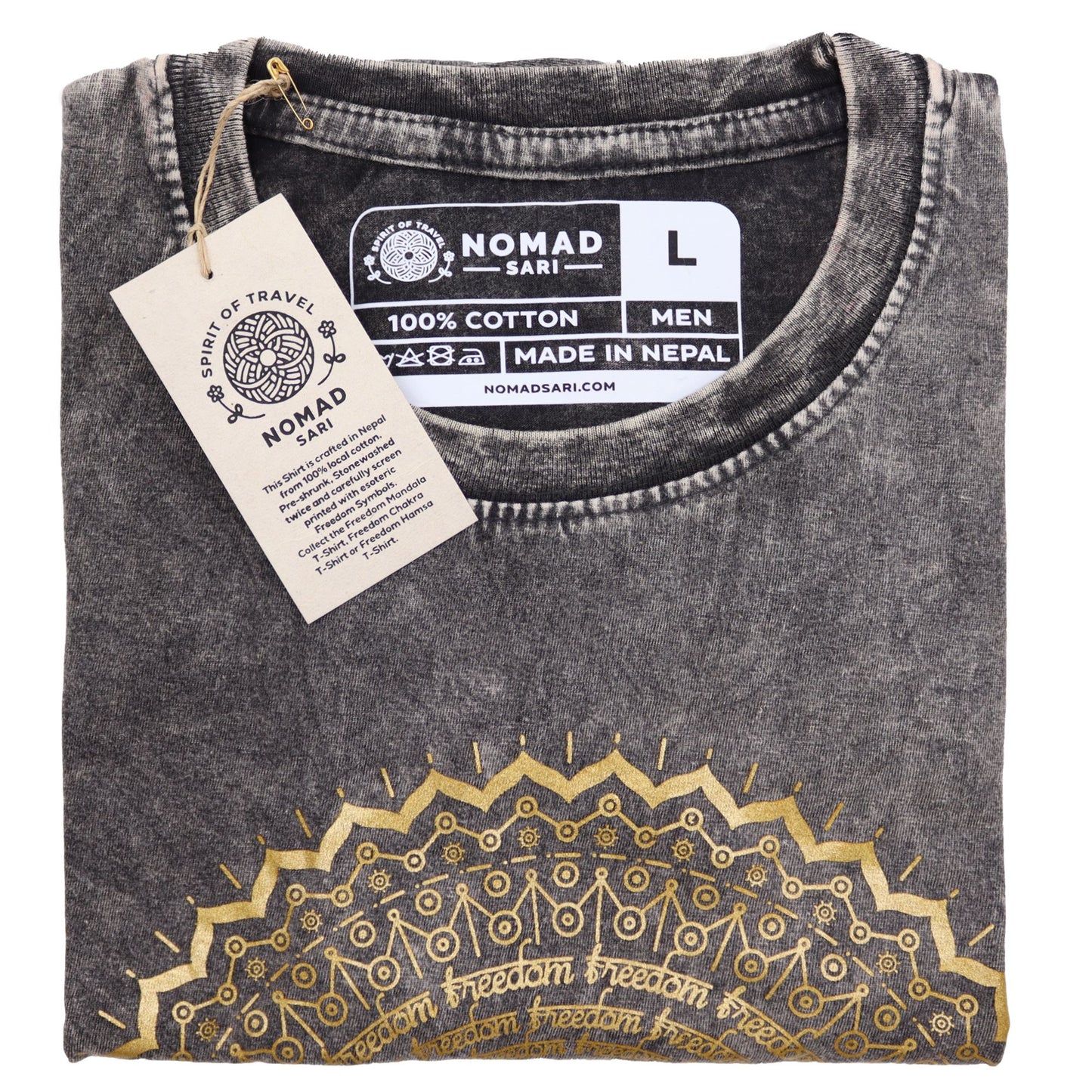 Nomad Sari Stonewashed T-Shirt – Mandala – Dunkelgrau – Größe L