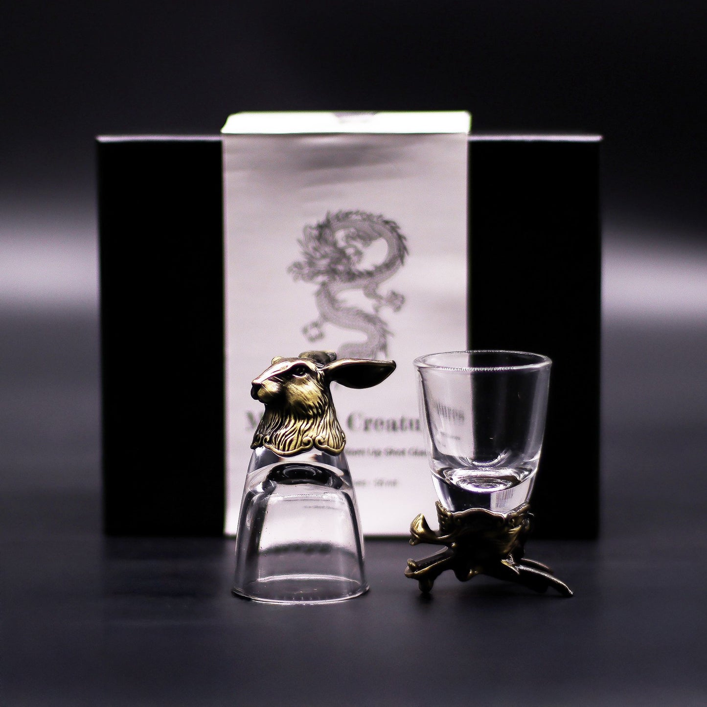 Shot Gläser Geschenkset 6-teilig (50ml) – Mystische Tiere – Antik Bronze 🐉