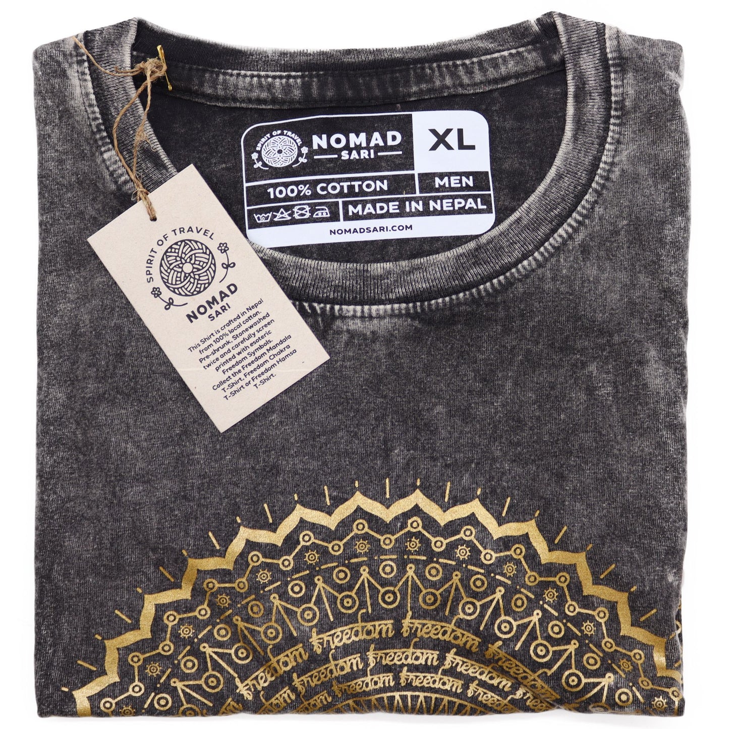 Nomad Sari Stonewashed T-Shirt – Mandala – Dunkelgrau – Größe XL