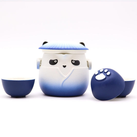 Panda Teekannen-Set & 3 Tassen – Himmelblau