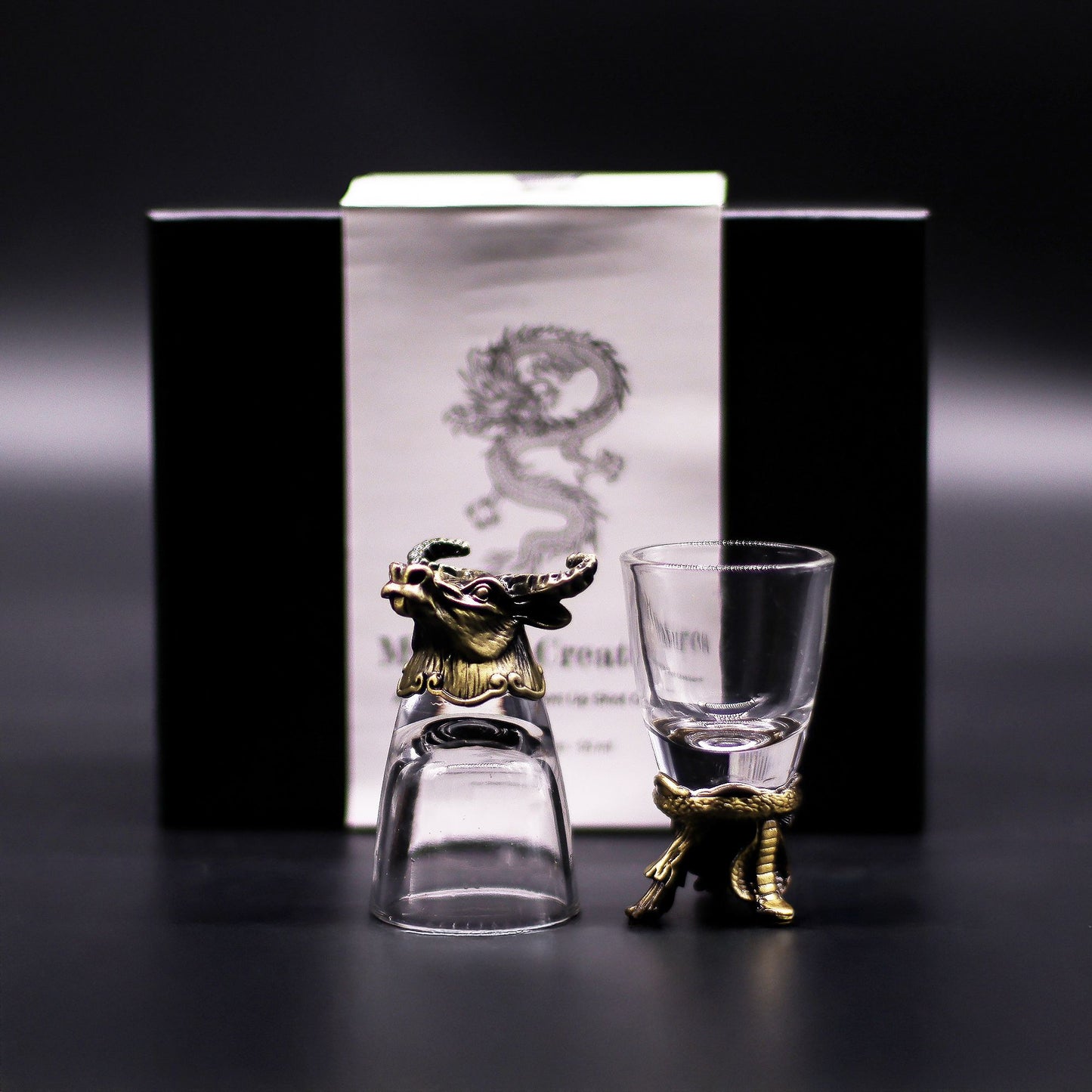 Shot Gläser Geschenkset 6-teilig (50ml) – Mystische Tiere – Antik Bronze 🐉