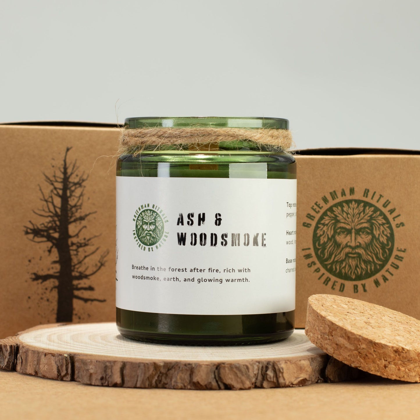 Greenman Holzdocht Sojakerze – Asche & Holzrauch | Rauchiger Waldduft