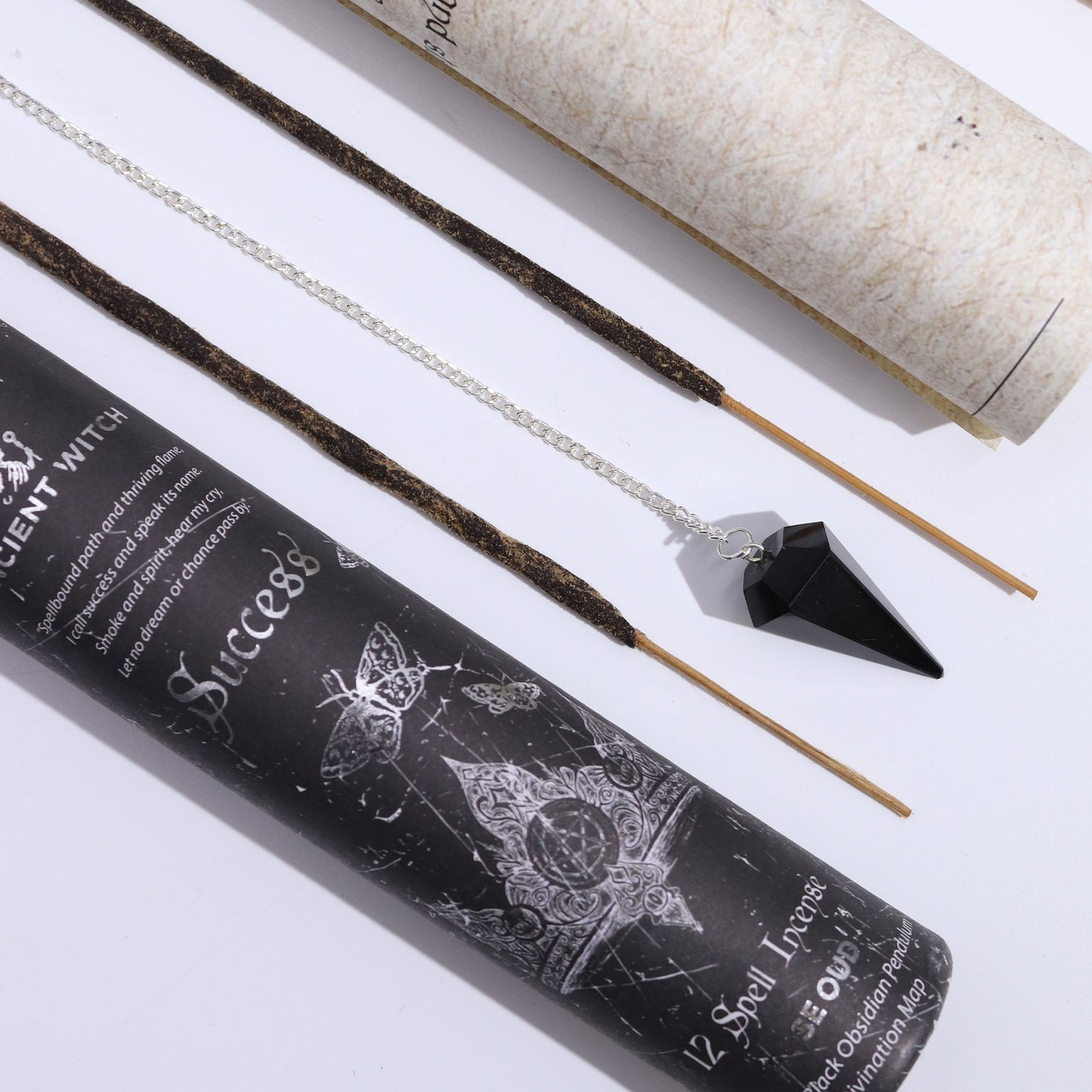 Ancient Witch Spell Incense – Success | Räucherstäbchen mit Obsidian-Pendel