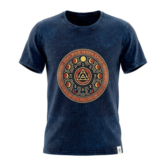 Nomad Sari Stonewashed T-Shirt – Stay Wild Moon Child – Blau – Größe M