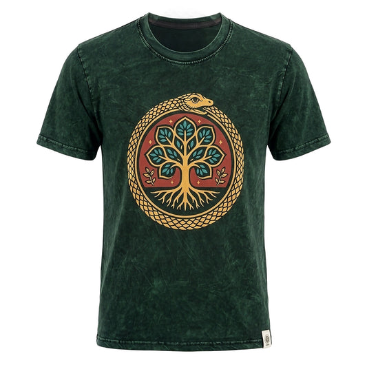 Nomad Sari Stonewashed T-Shirt – Lebensbaum – Grün – Größe L