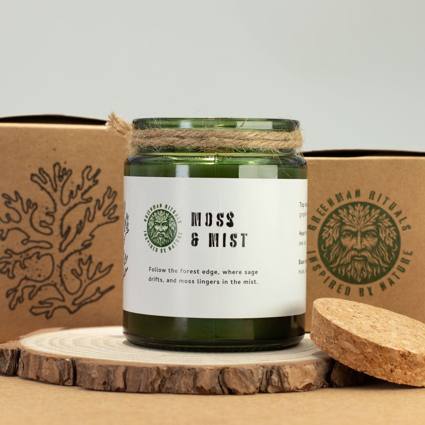 Greenman Holzdocht Sojakerze – Moos & Nebel | Frischer Waldduft