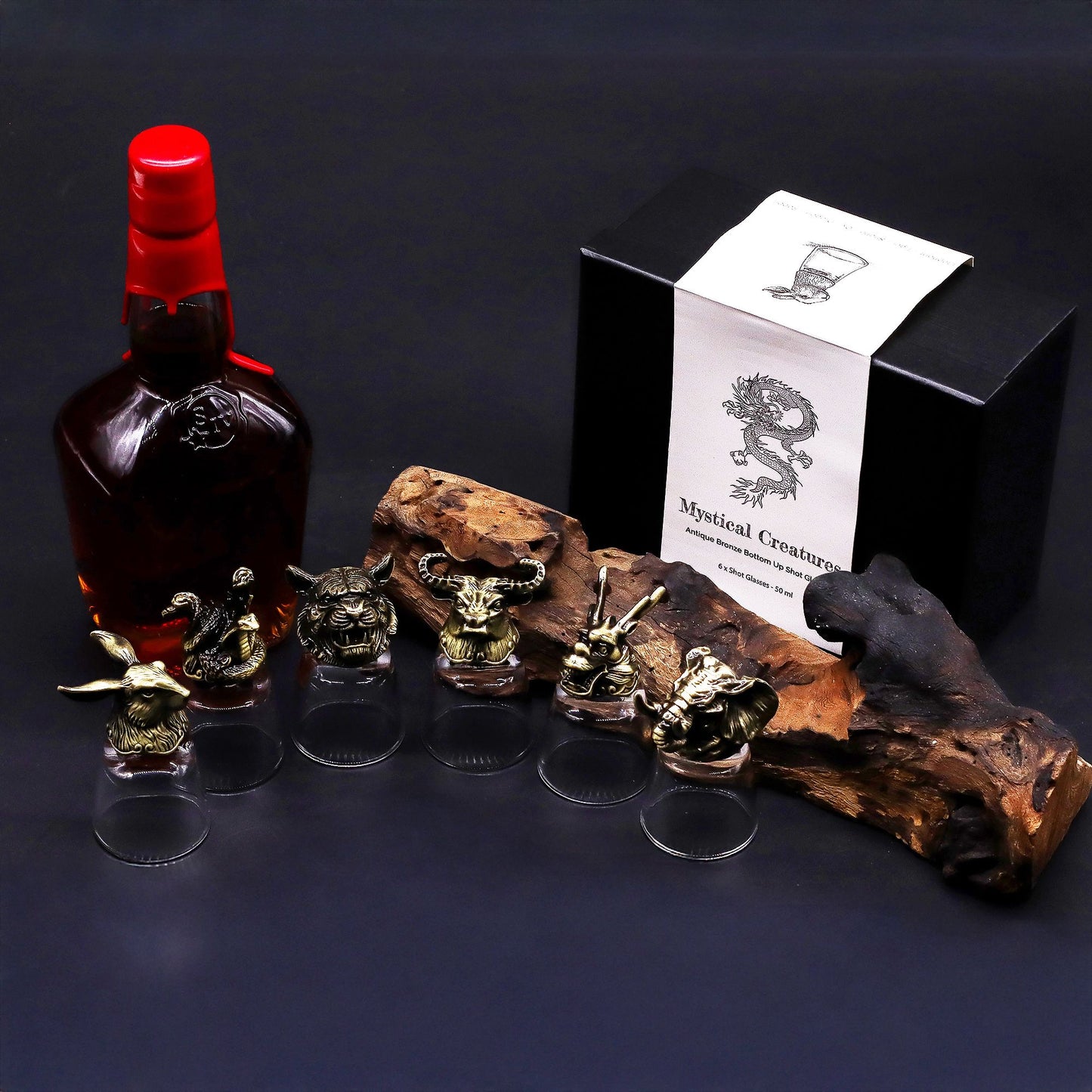 Shot Gläser Geschenkset 6-teilig (50ml) – Mystische Tiere – Antik Bronze 🐉