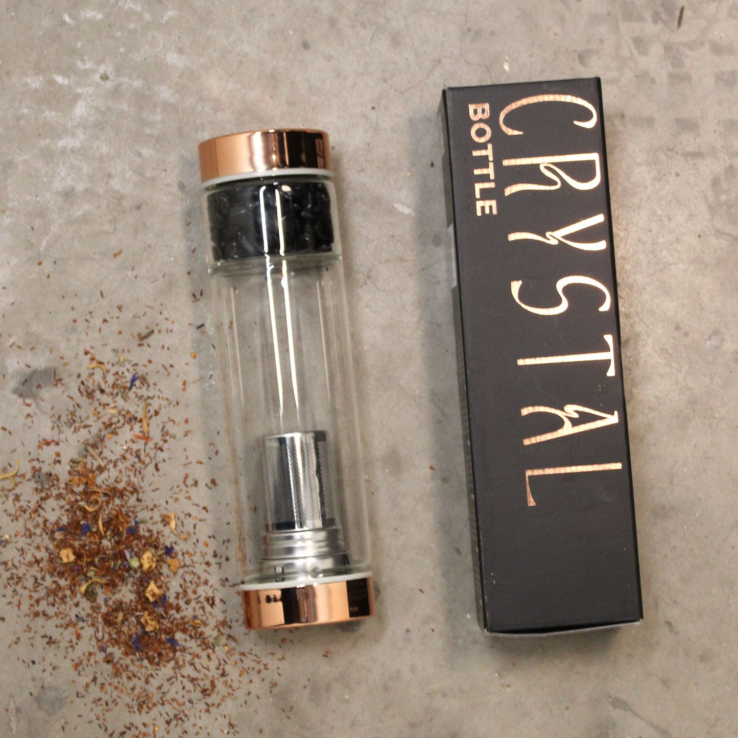 Kristallglas Tee-Infuser Flasche – Rosegold – Bergkristall