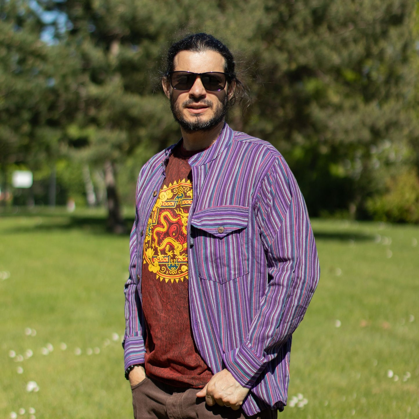 Nomad Sari Stonewashed T-Shirt – Drachen-Mandala – Weinrot – Größe XL