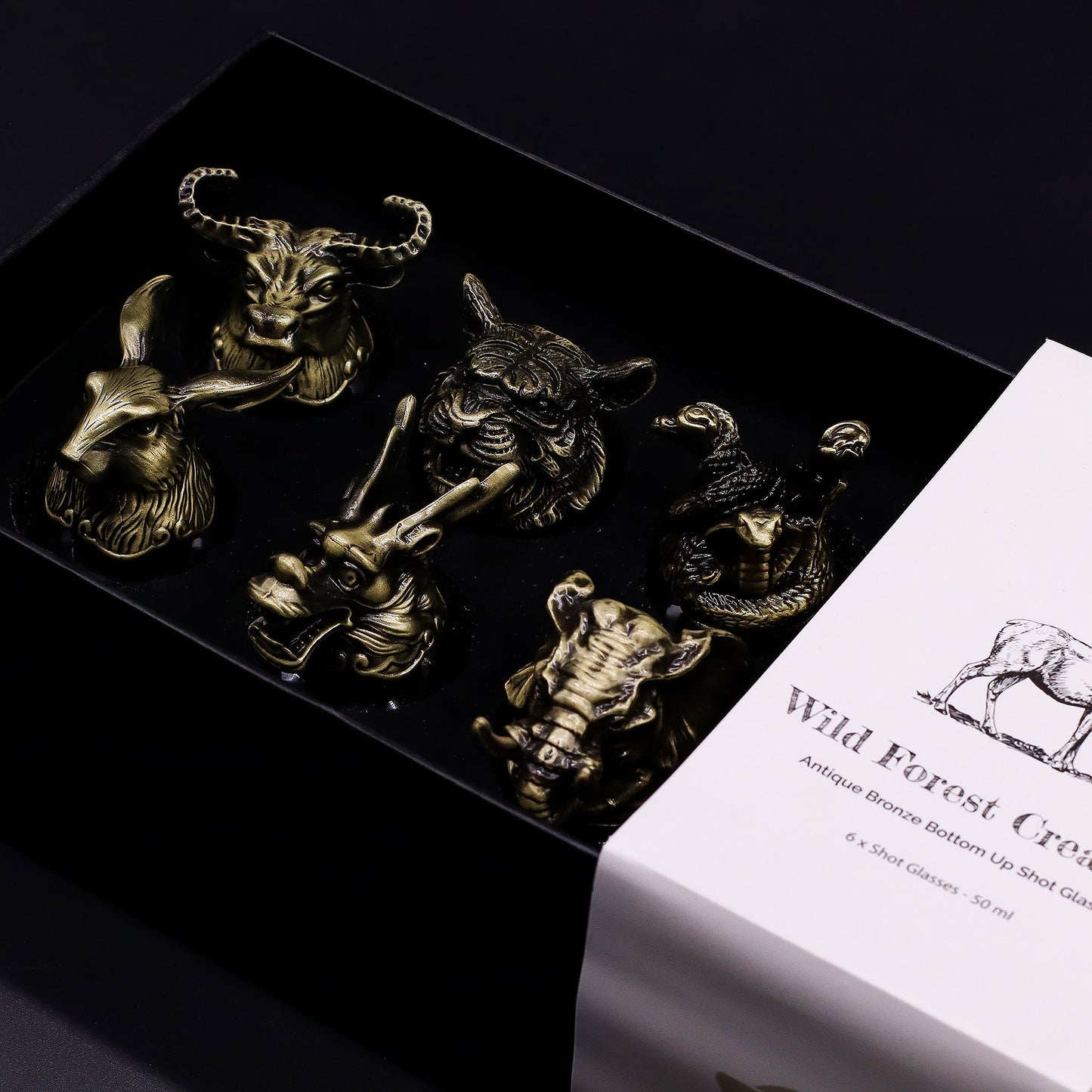 Shot Gläser Geschenkset 6-teilig (50ml) – Mystische Tiere – Antik Bronze 🐉