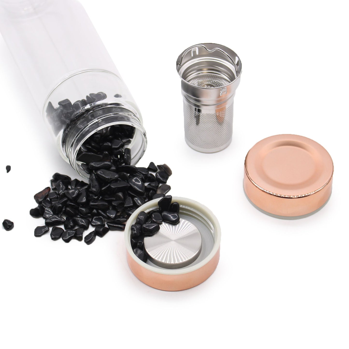 Kristallglas Tee-Infuser Flasche – Rosegold – Schwarzer Onyx