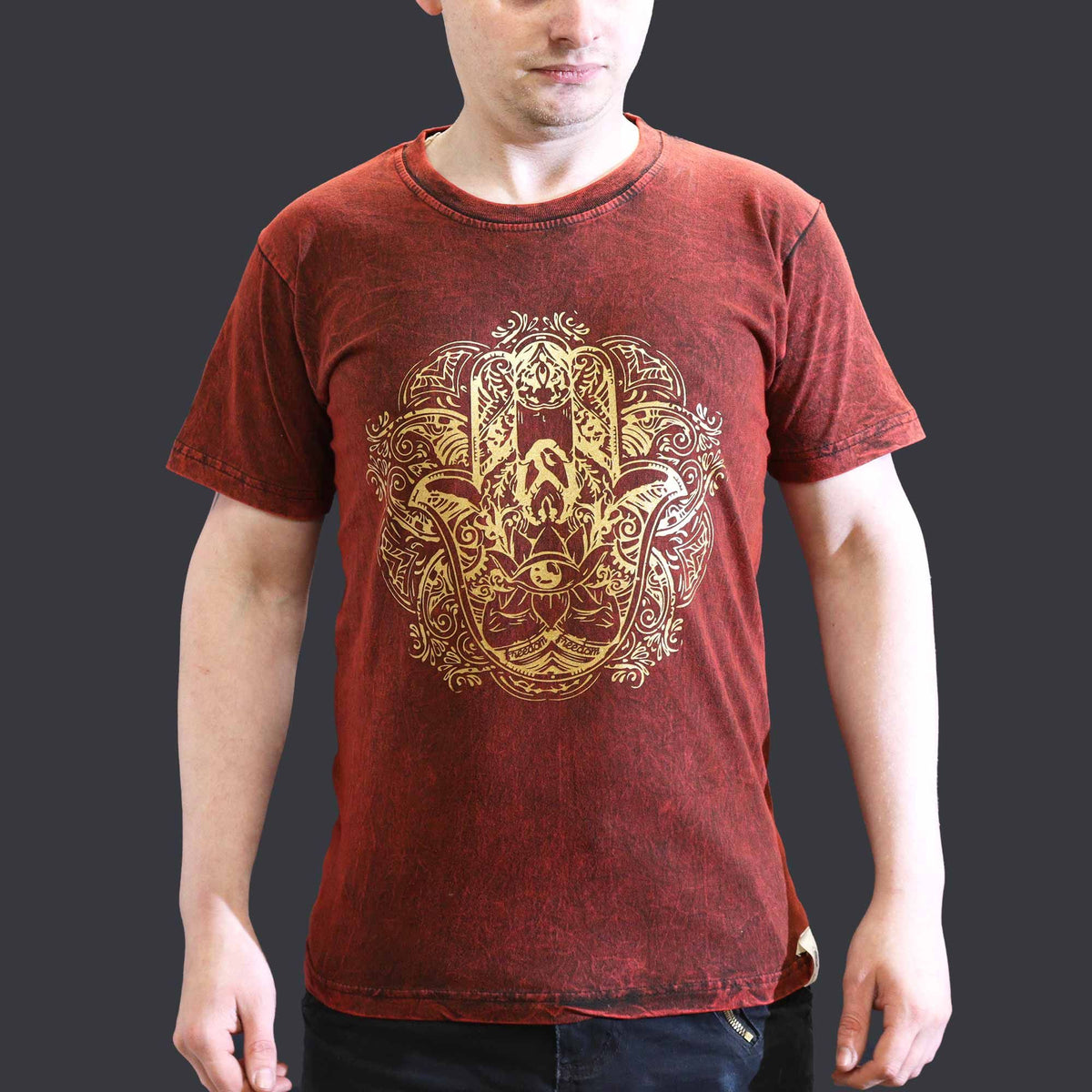 Nomad Sari Stonewashed T-Shirt – Hamsa – Weinrot – Größe S