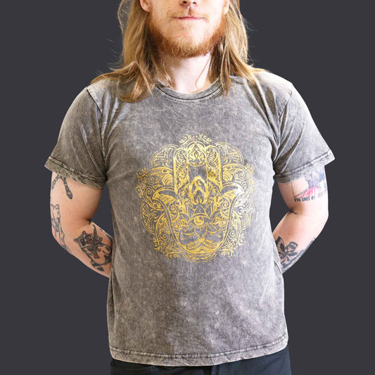 Nomad Sari Stonewashed T-Shirt – Hamsa – Dunkelgrau – Größe L