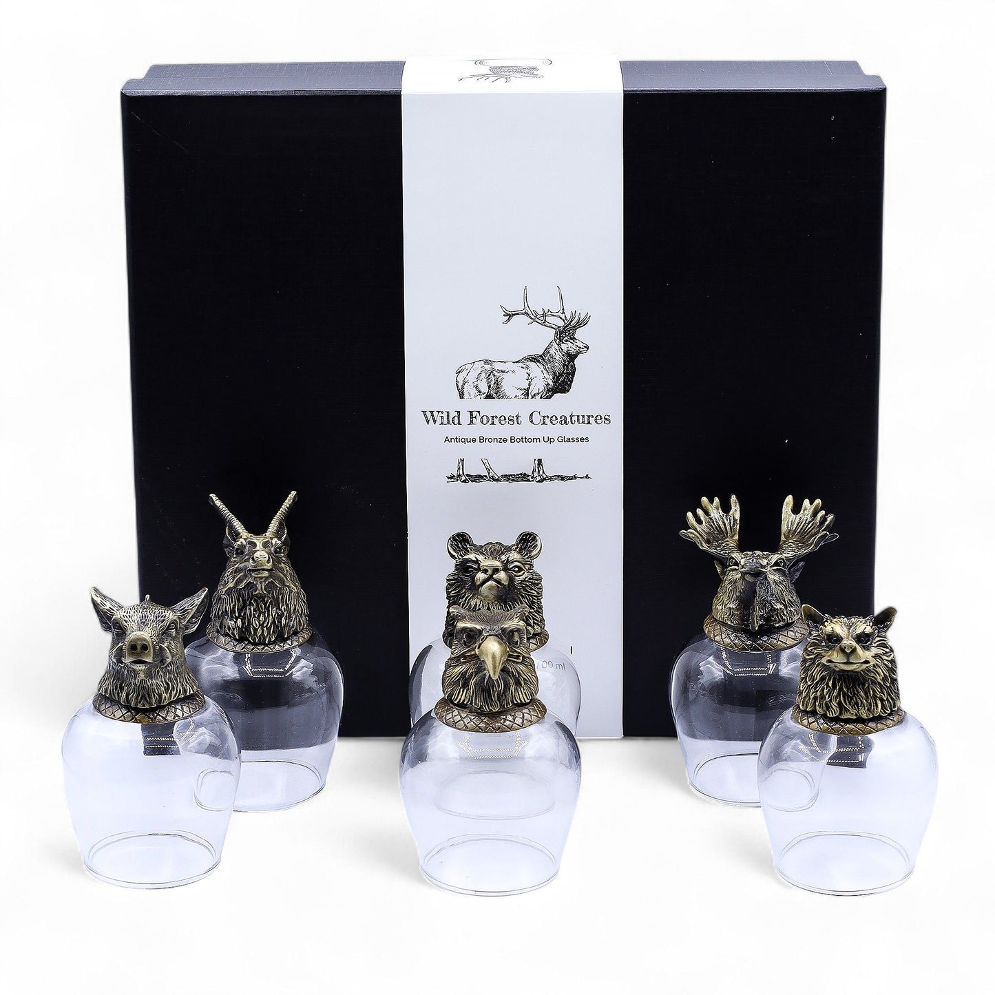 Gläser Geschenkset 6-teilig (100ml) – Wilde Waldtiere – Antik Bronze 🐺