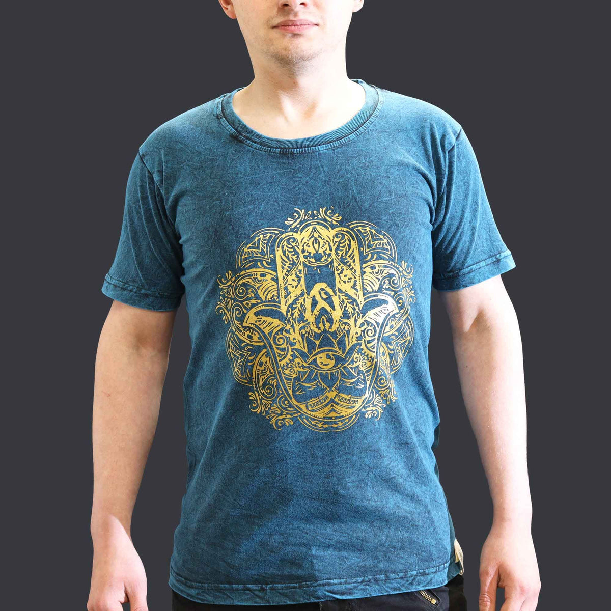Nomad Sari Stonewashed T-Shirt – Hamsa – Blau – Größe S