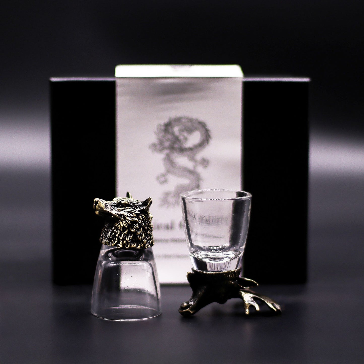 Shot Gläser Geschenkset 6-teilig (50ml) – Wilde Waldtiere – Antik Bronze 🐺