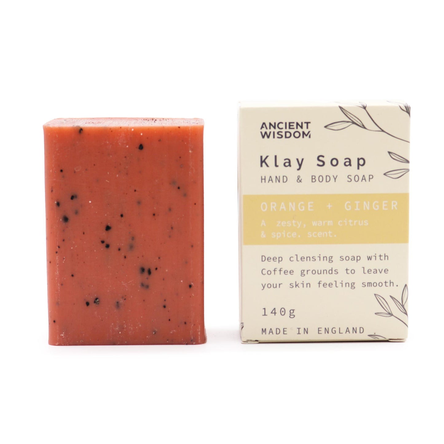 Klay Tonseife Orange & Ingwer 140g – Naturseife mit gelber Tonerde & Kaffeepulver-Peeling