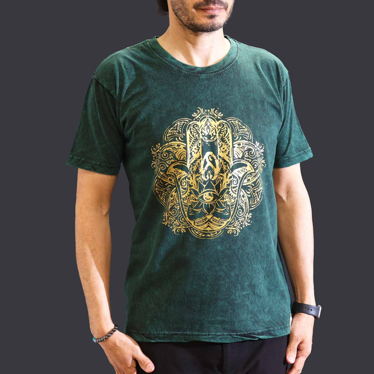 Nomad Sari Stonewashed T-Shirt – Hamsa – Grün – Größe M