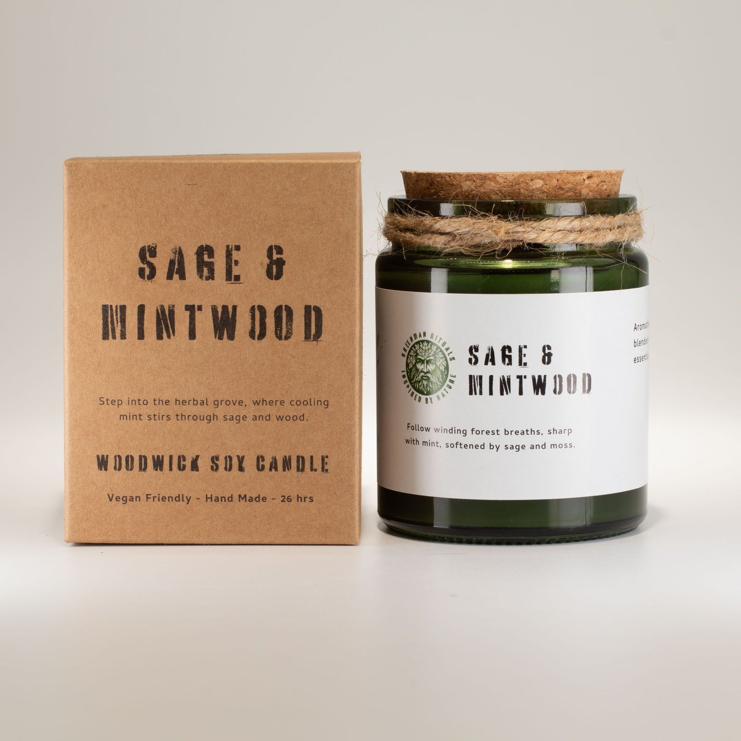 Greenman Holzdocht Sojakerze – Salbei & Minzholz | Krautähnlicher Duft
