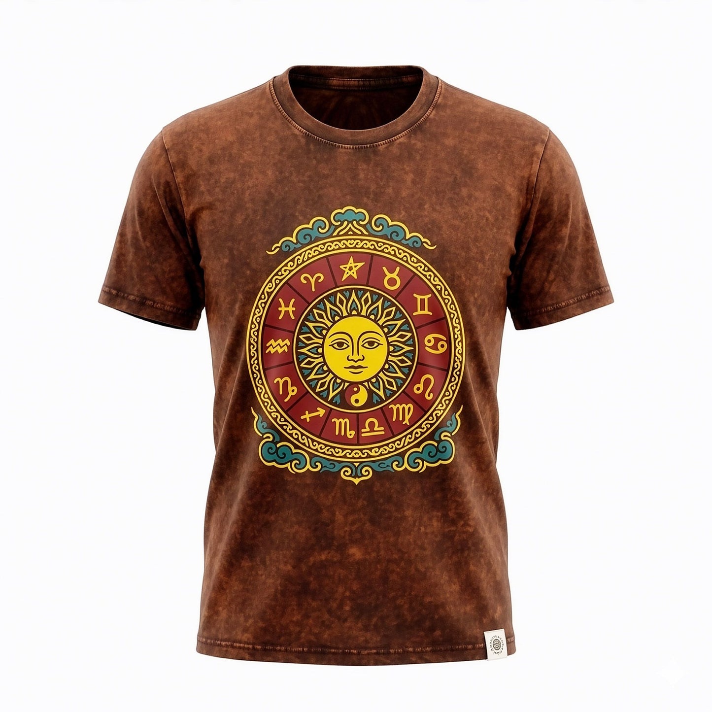 Nomad Sari Stonewashed T-Shirt – Sonne & Tierkreis – Braun – Größe S