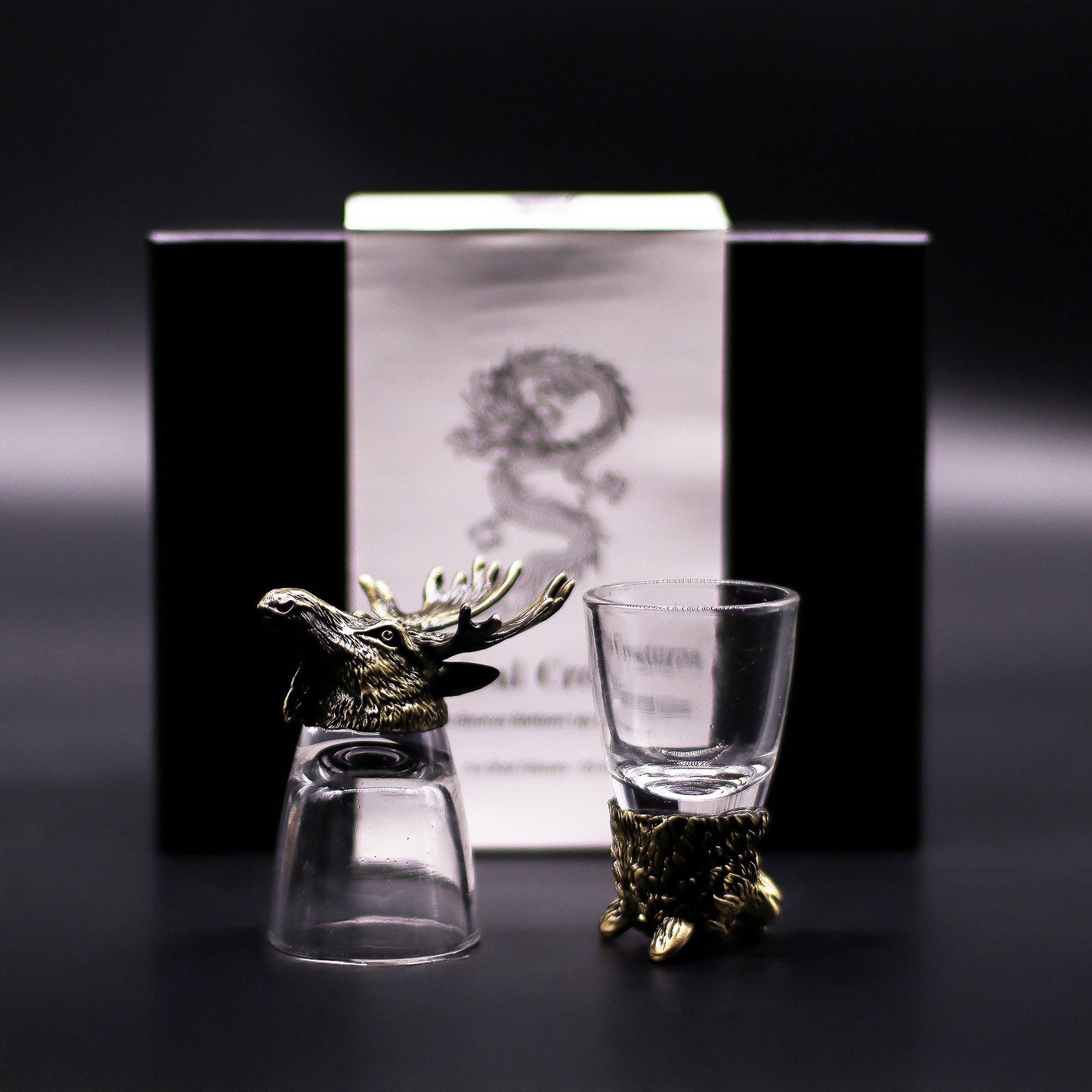 Shot Gläser Geschenkset 6-teilig (50ml) – Wilde Waldtiere – Antik Bronze 🐺