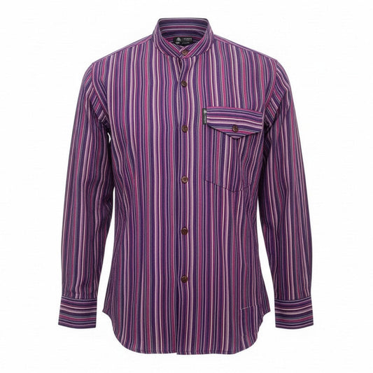Nomad Sari Grandad Shirt – Black Purple – Größe L