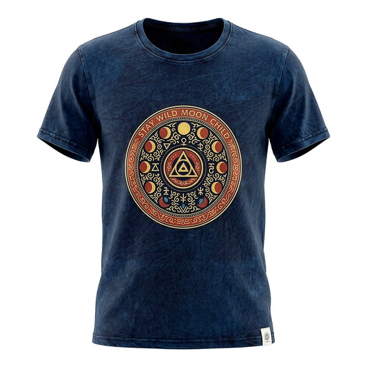 Nomad Sari Stonewashed T-Shirt – Stay Wild Moon Child – Blau – Größe L