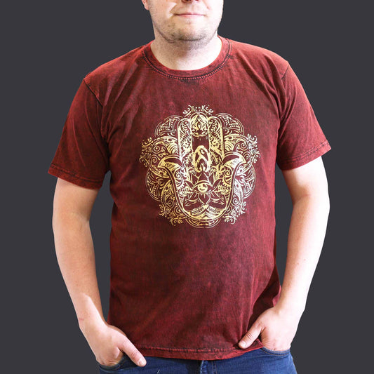 Nomad Sari Stonewashed T-Shirt – Hamsa – Weinrot – Größe XL