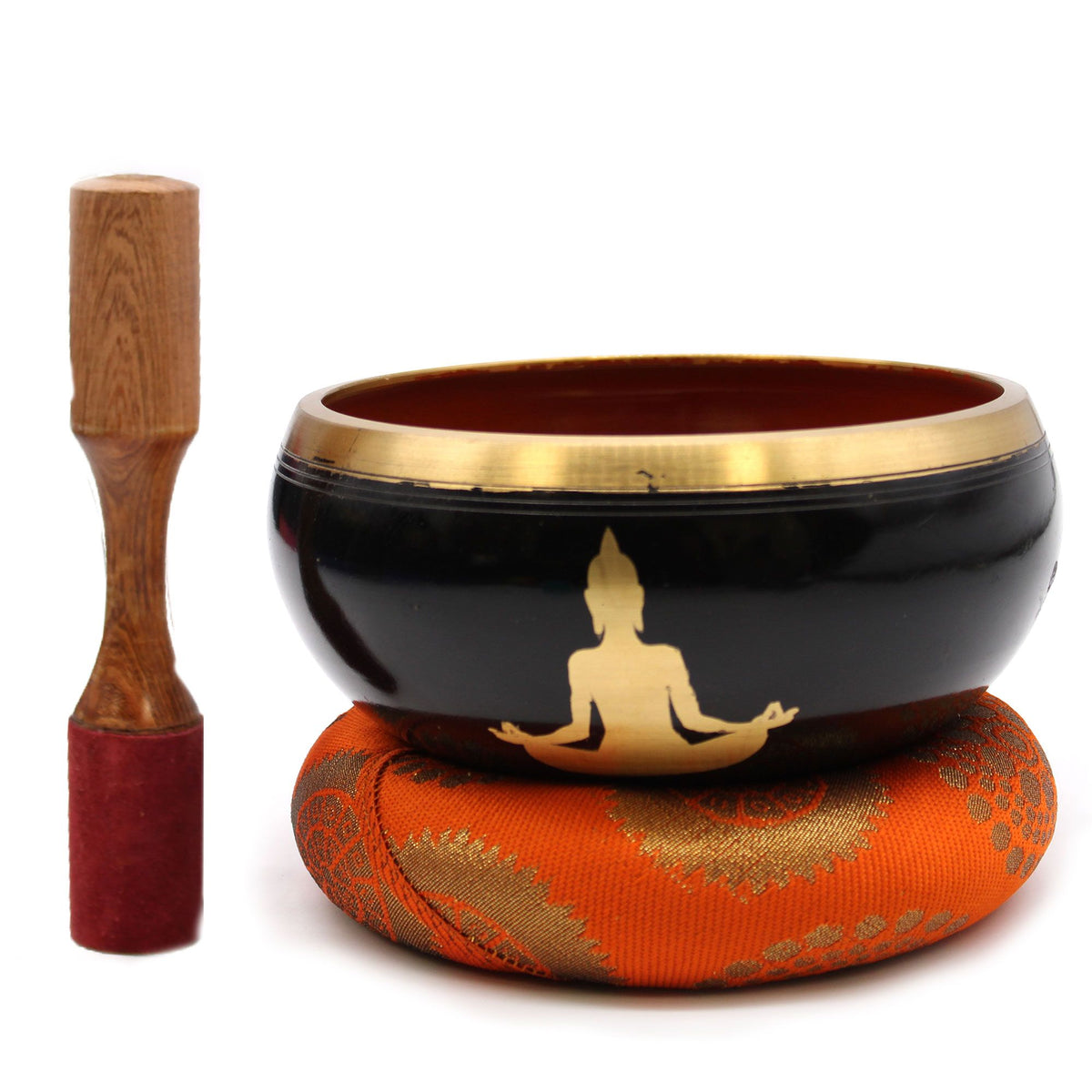 Tibetische Klangschalen-Set Buddha – Schwarz/Orange 14cm (Groß)