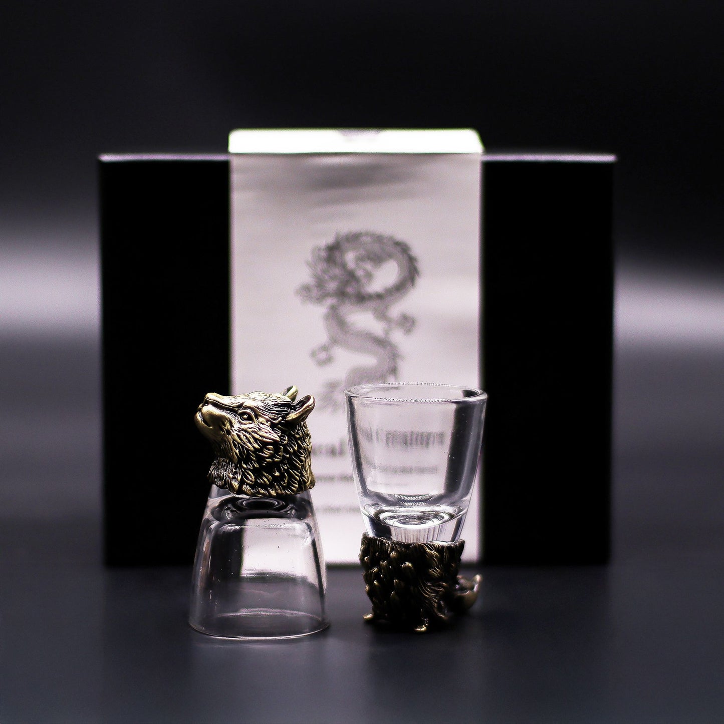 Shot Gläser Geschenkset 6-teilig (50ml) – Wilde Waldtiere – Antik Bronze 🐺