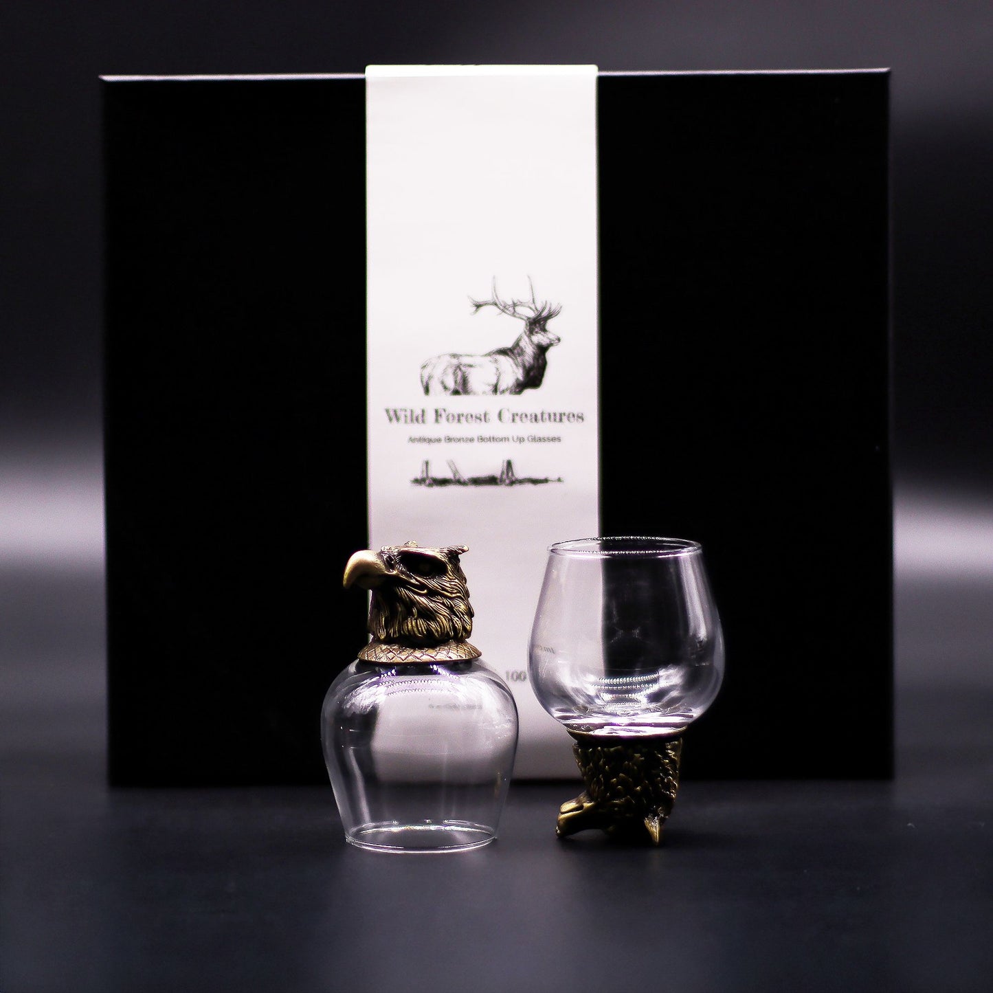 Gläser Geschenkset 6-teilig (100ml) – Wilde Waldtiere – Antik Bronze 🐺