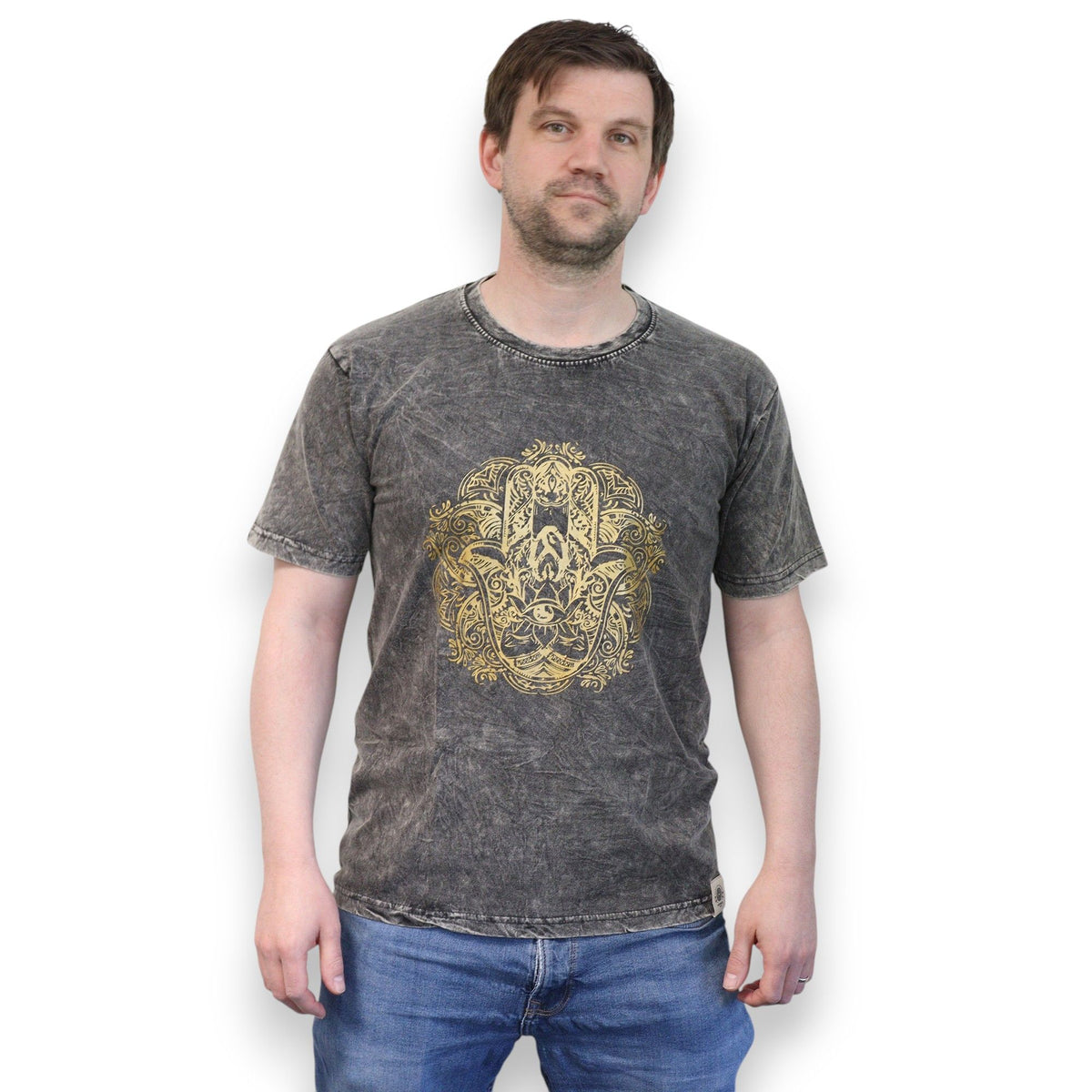 Nomad Sari Stonewashed T-Shirt – Hamsa – Dunkelgrau – Größe M