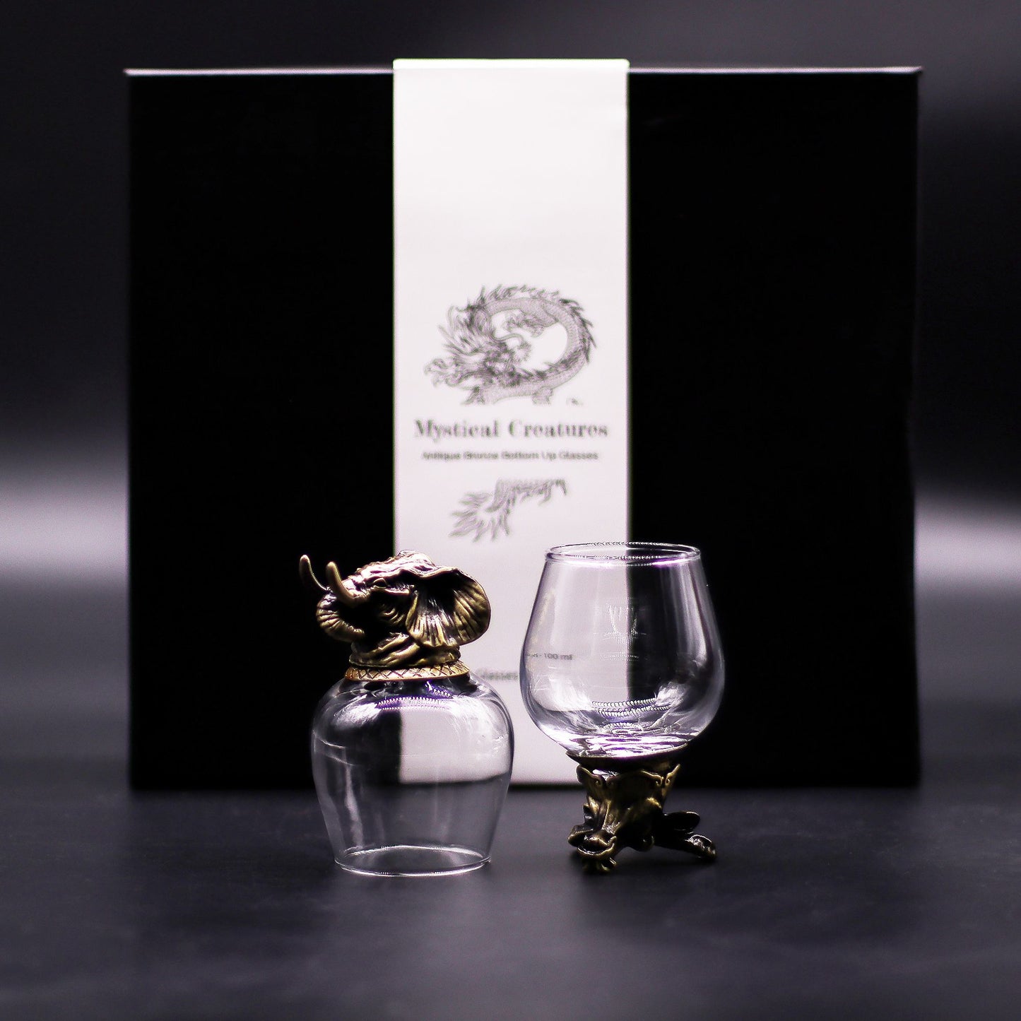 Gläser Geschenkset 6-teilig (100ml) – Mystische Tiere – Antik Bronze 🐉