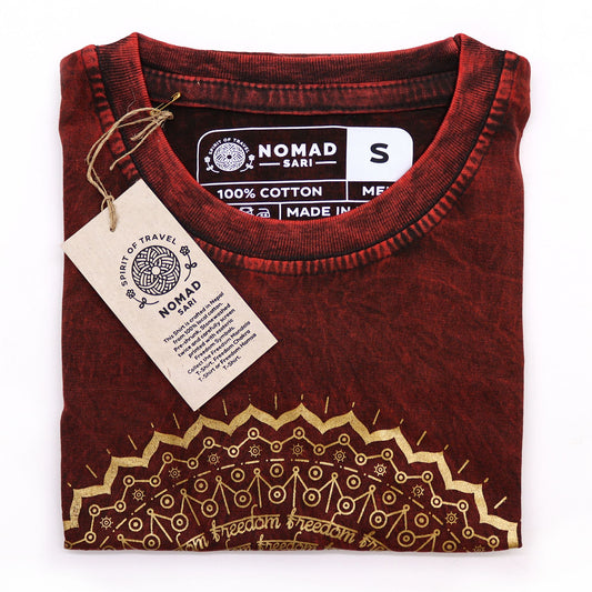 Nomad Sari Stonewashed T-Shirt – Mandala – Weinrot – Größe S