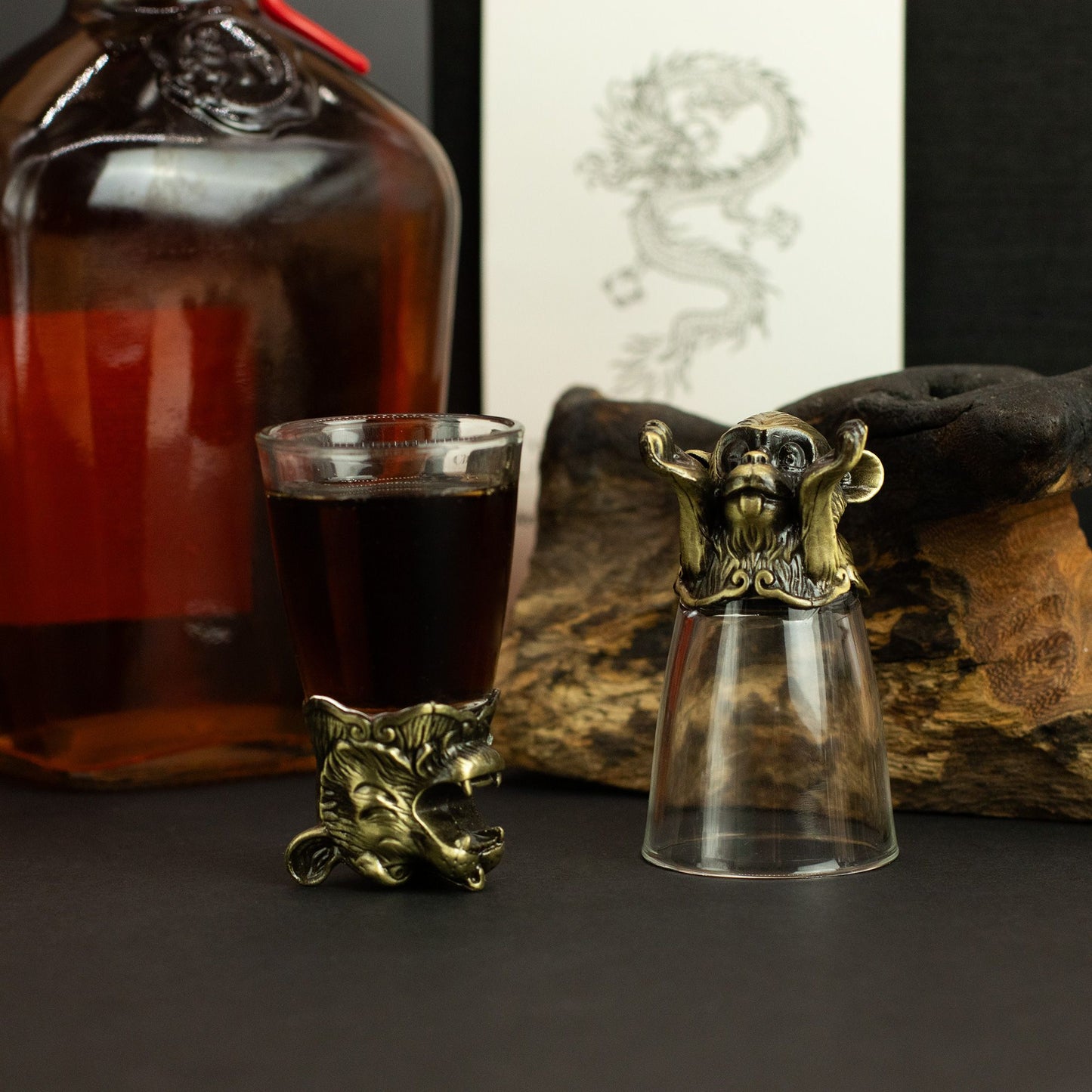 Shot Gläser Set 12-teilig (25ml) – Chinesischer Tierkreis – Antik Bronze 🐉