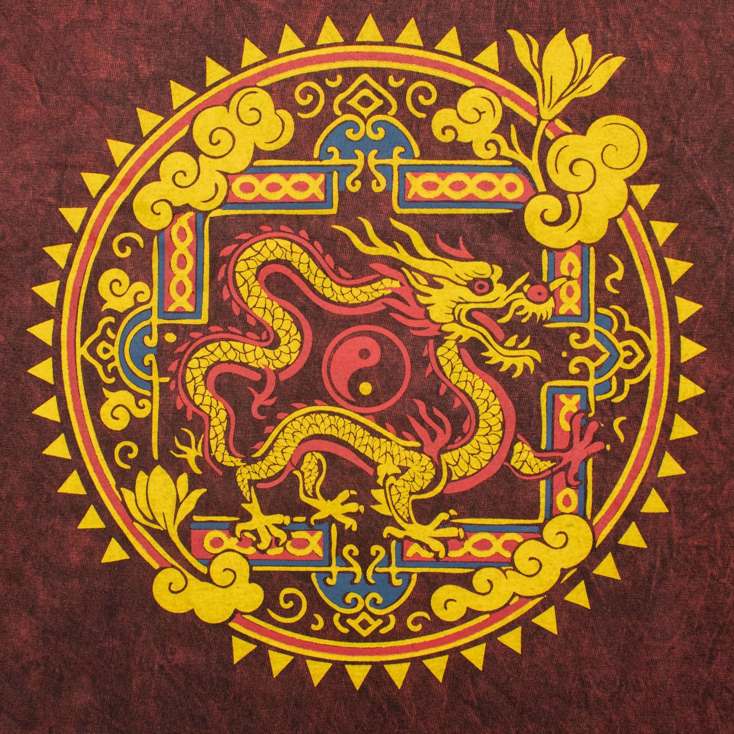 Nomad Sari Stonewashed T-Shirt – Drachen-Mandala – Weinrot – Größe S