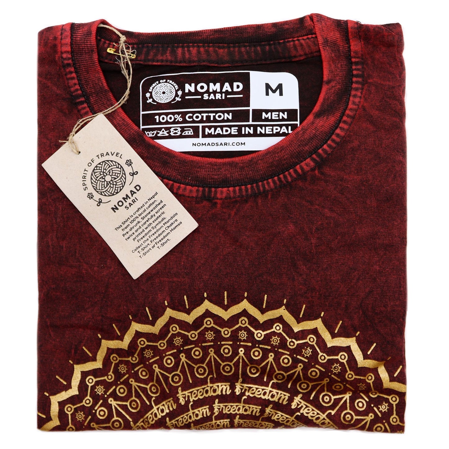 Nomad Sari Stonewashed T-Shirt – Mandala – Weinrot – Größe M
