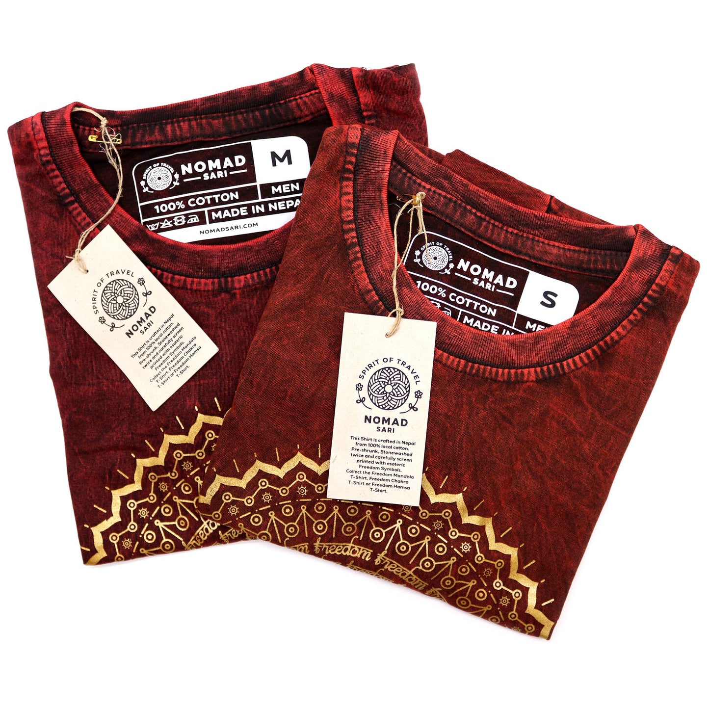 Nomad Sari Stonewashed T-Shirt – Mandala – Weinrot – Größe M