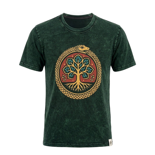 Nomad Sari Stonewashed T-Shirt – Lebensbaum – Grün – Größe S