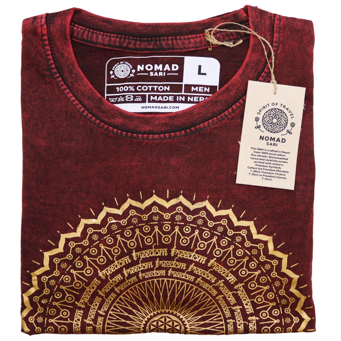 Nomad Sari Stonewashed T-Shirt – Mandala – Weinrot – Größe L