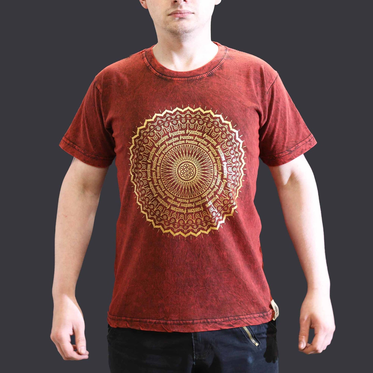 Nomad Sari Stonewashed T-Shirt – Mandala – Weinrot – Größe S