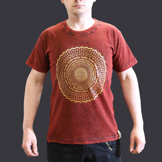 Nomad Sari Stonewashed T-Shirt – Mandala – Weinrot – Größe S